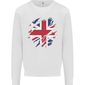 Torn British Flag Union Jack Britain Kids Sweatshirt Jumper White