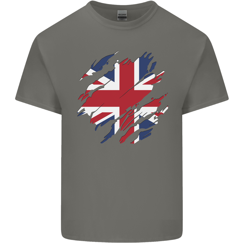 Torn British Flag Union Jack Britain Kids T-Shirt Childrens Charcoal