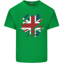 Torn British Flag Union Jack Britain Kids T-Shirt Childrens Irish Green