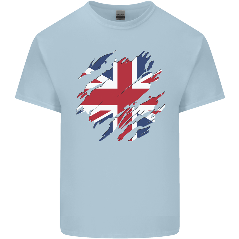 Torn British Flag Union Jack Britain Kids T-Shirt Childrens Light Blue