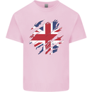 Torn British Flag Union Jack Britain Kids T-Shirt Childrens Light Pink