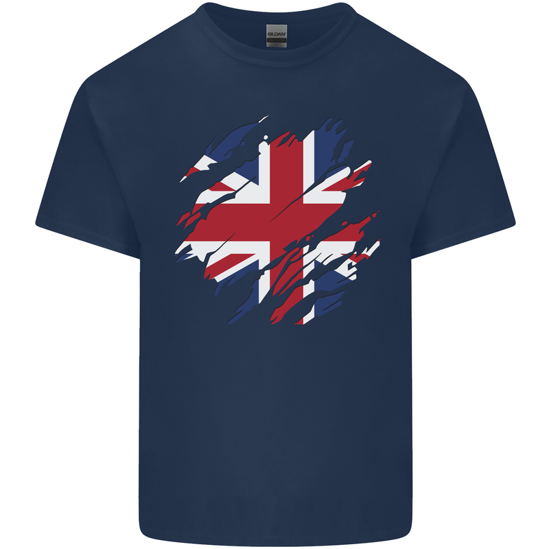 Torn British Flag Union Jack Britain Kids T-Shirt Childrens Navy Blue
