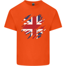 Torn British Flag Union Jack Britain Kids T-Shirt Childrens Orange