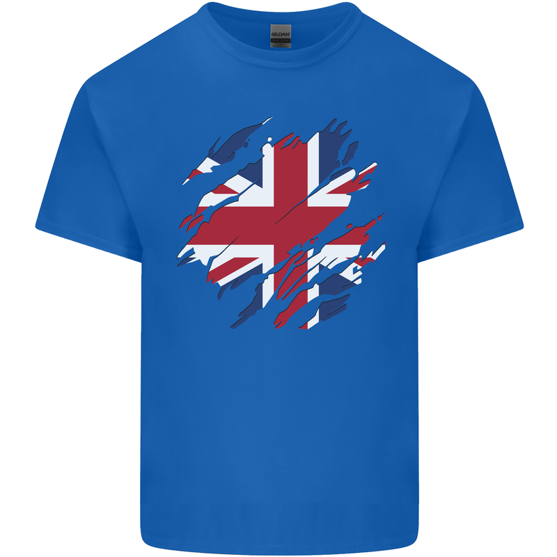 Torn British Flag Union Jack Britain Kids T-Shirt Childrens Royal Blue