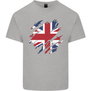 Torn British Flag Union Jack Britain Kids T-Shirt Childrens Sports Grey