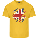 Torn British Flag Union Jack Britain Kids T-Shirt Childrens Yellow
