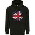 Torn British Flag Union Jack Britain Mens 80% Cotton Hoodie Black