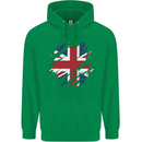 Torn British Flag Union Jack Britain Mens 80% Cotton Hoodie Irish Green
