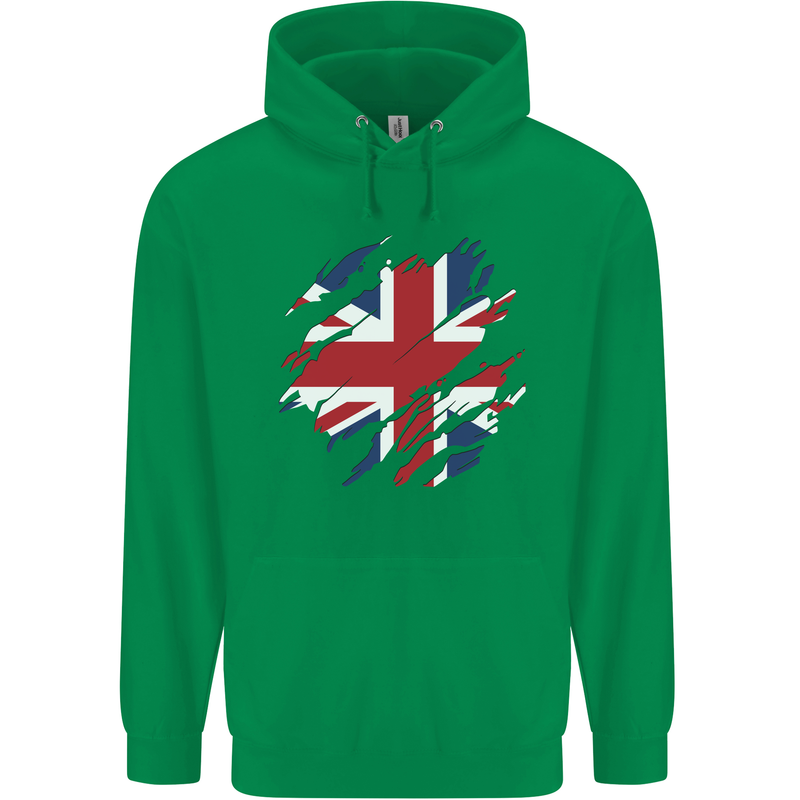 Torn British Flag Union Jack Britain Mens 80% Cotton Hoodie Irish Green
