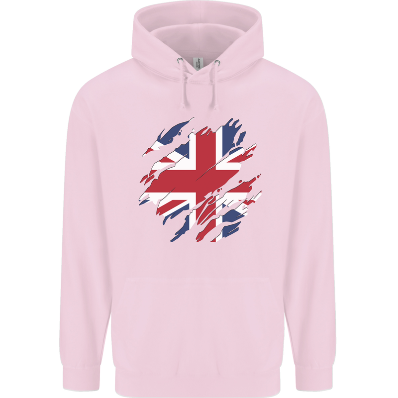 Torn British Flag Union Jack Britain Mens 80% Cotton Hoodie Light Pink