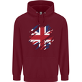 Torn British Flag Union Jack Britain Mens 80% Cotton Hoodie Maroon