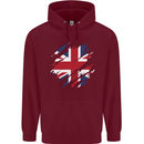 Torn British Flag Union Jack Britain Mens 80% Cotton Hoodie Maroon