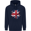 Torn British Flag Union Jack Britain Mens 80% Cotton Hoodie Navy Blue