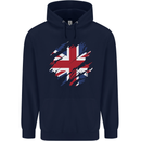Torn British Flag Union Jack Britain Mens 80% Cotton Hoodie Navy Blue