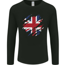 Torn British Flag Union Jack Britain Mens Long Sleeve T-Shirt Black