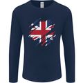 Torn British Flag Union Jack Britain Mens Long Sleeve T-Shirt Navy Blue