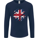 Torn British Flag Union Jack Britain Mens Long Sleeve T-Shirt Navy Blue