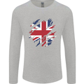 Torn British Flag Union Jack Britain Mens Long Sleeve T-Shirt Sports Grey