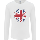 Torn British Flag Union Jack Britain Mens Long Sleeve T-Shirt White