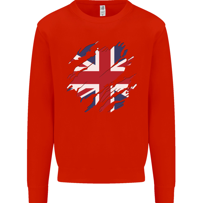 Torn British Flag Union Jack Britain Mens Sweatshirt Jumper Bright Red