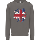 Torn British Flag Union Jack Britain Mens Sweatshirt Jumper Charcoal