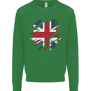 Torn British Flag Union Jack Britain Mens Sweatshirt Jumper Irish Green