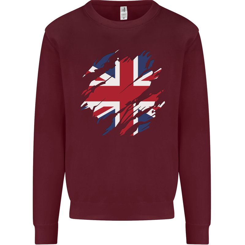 Torn British Flag Union Jack Britain Mens Sweatshirt Jumper Maroon