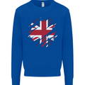 Torn British Flag Union Jack Britain Mens Sweatshirt Jumper Royal Blue