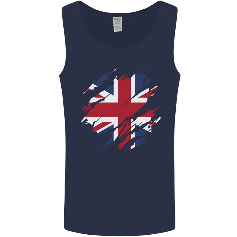 Torn British Flag Union Jack Britain Mens Vest Tank Top Navy Blue