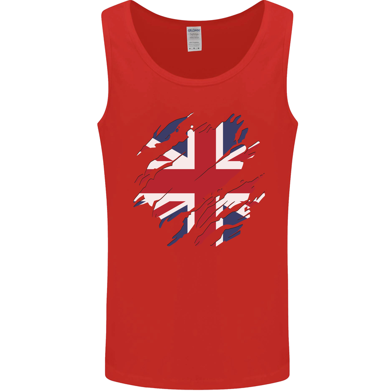 Torn British Flag Union Jack Britain Mens Vest Tank Top Red
