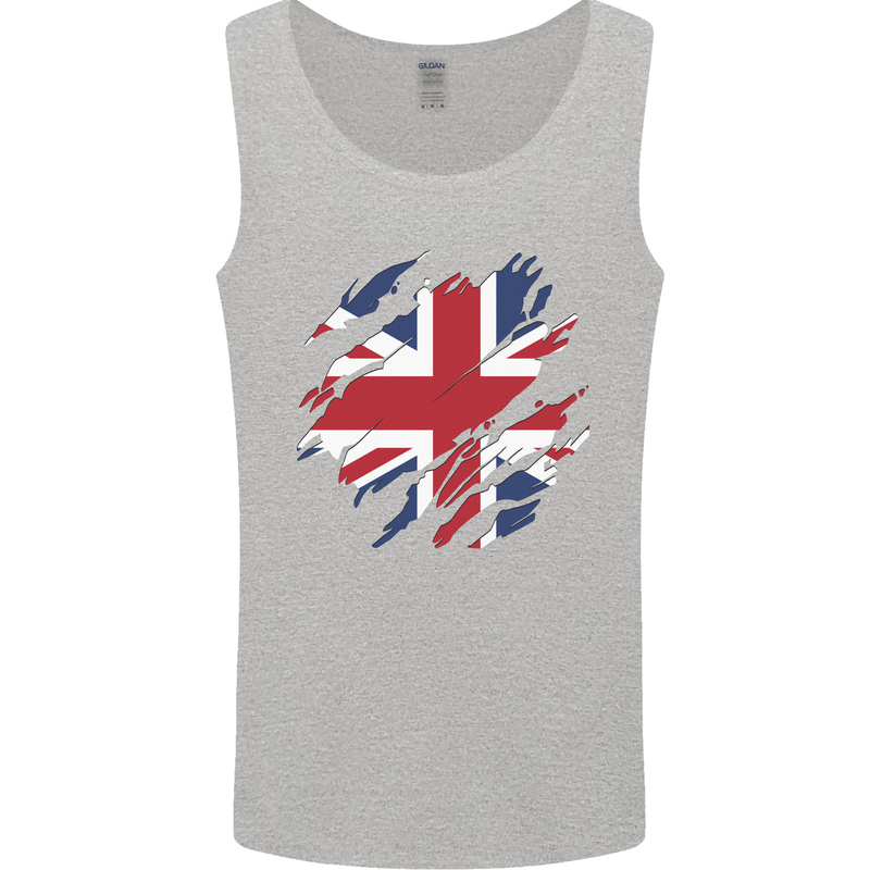 Torn British Flag Union Jack Britain Mens Vest Tank Top Sports Grey