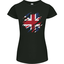 Torn British Flag Union Jack Britain Womens Petite Cut T-Shirt Black