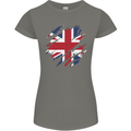 Torn British Flag Union Jack Britain Womens Petite Cut T-Shirt Charcoal