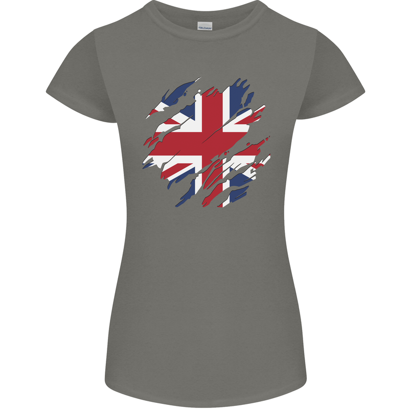 Torn British Flag Union Jack Britain Womens Petite Cut T-Shirt Charcoal