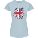 Torn British Flag Union Jack Britain Womens Petite Cut T-Shirt Light Blue