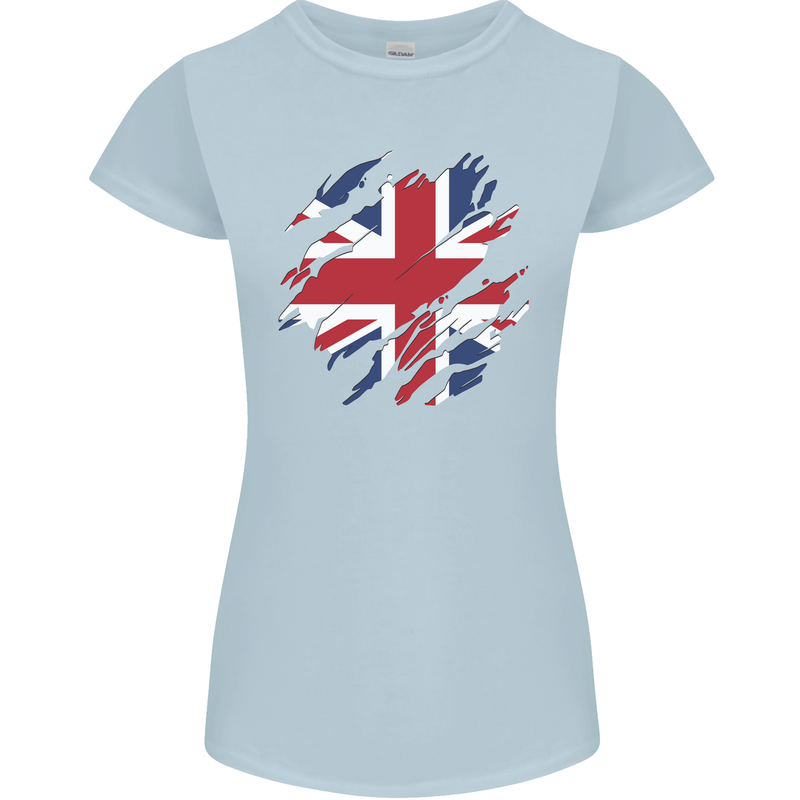 Torn British Flag Union Jack Britain Womens Petite Cut T-Shirt Light Blue