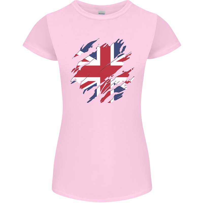 Torn British Flag Union Jack Britain Womens Petite Cut T-Shirt Light Pink