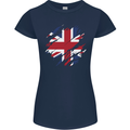 Torn British Flag Union Jack Britain Womens Petite Cut T-Shirt Navy Blue