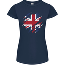 Torn British Flag Union Jack Britain Womens Petite Cut T-Shirt Navy Blue
