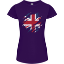 Torn British Flag Union Jack Britain Womens Petite Cut T-Shirt Purple