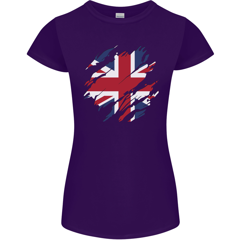 Torn British Flag Union Jack Britain Womens Petite Cut T-Shirt Purple