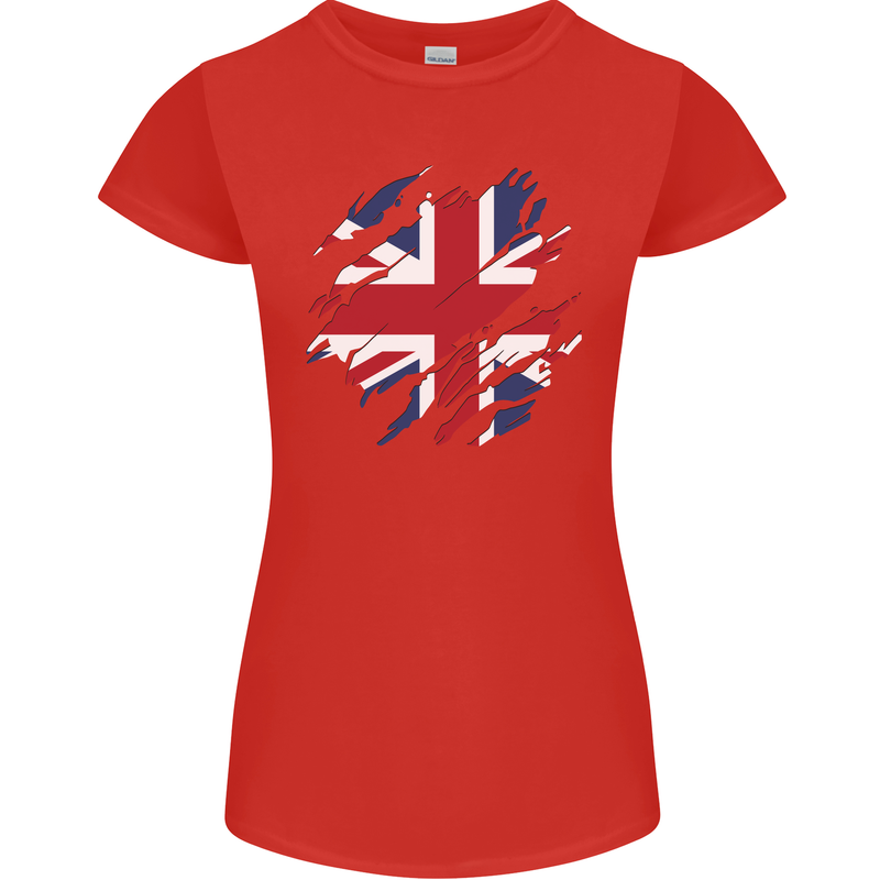 Torn British Flag Union Jack Britain Womens Petite Cut T-Shirt Red