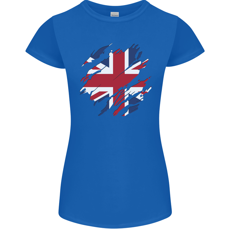 Torn British Flag Union Jack Britain Womens Petite Cut T-Shirt Royal Blue