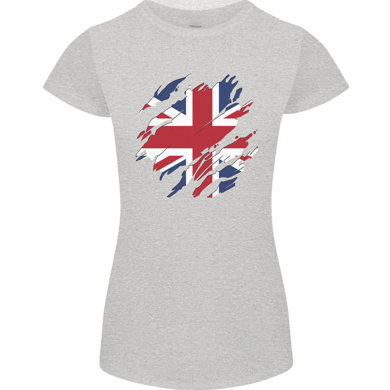 Torn British Flag Union Jack Britain Womens Petite Cut T-Shirt Sports Grey
