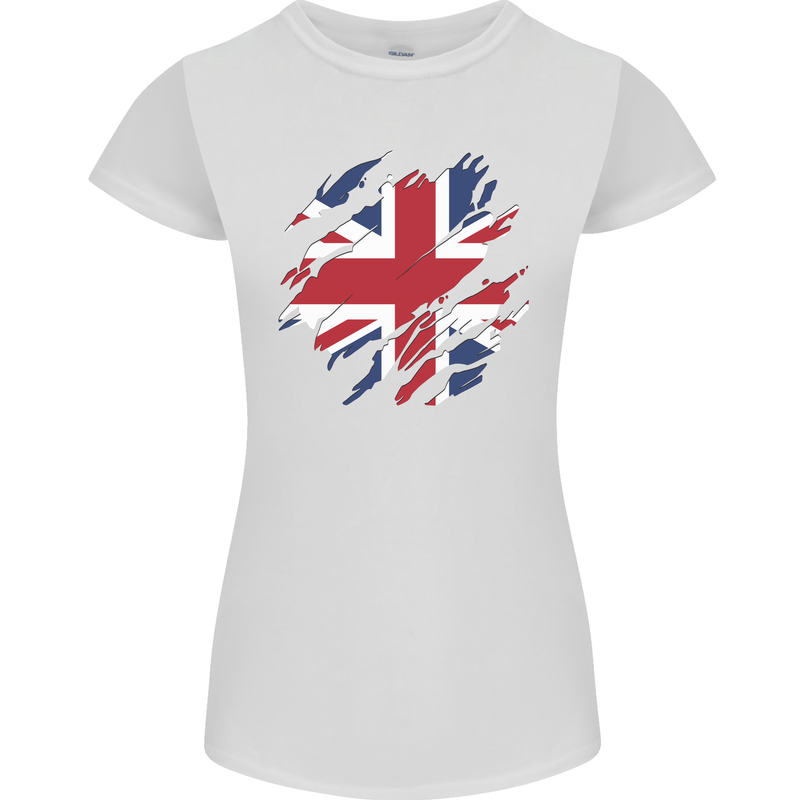 Torn British Flag Union Jack Britain Womens Petite Cut T-Shirt White