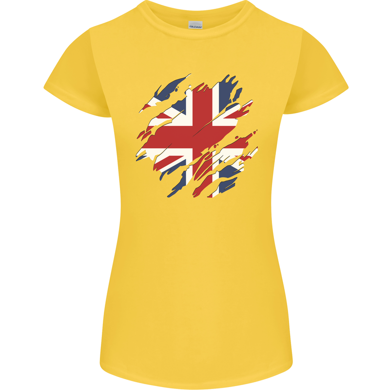 Torn British Flag Union Jack Britain Womens Petite Cut T-Shirt Yellow