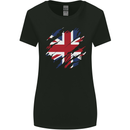 Torn British Flag Union Jack Britain Womens Wider Cut T-Shirt Black
