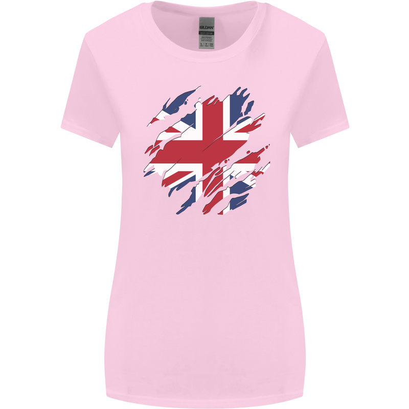 Torn British Flag Union Jack Britain Womens Wider Cut T-Shirt Light Pink