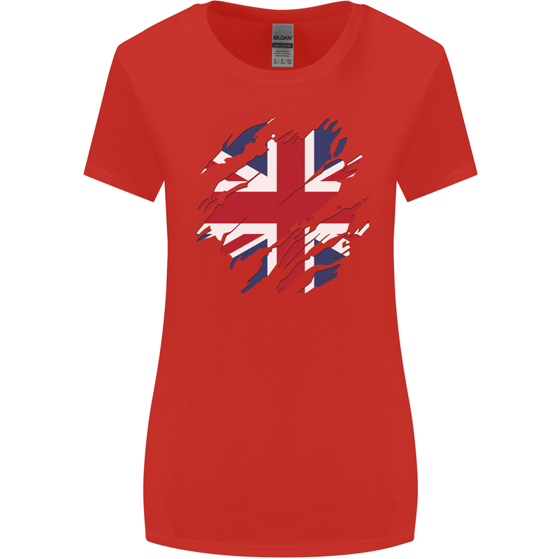 Torn British Flag Union Jack Britain Womens Wider Cut T-Shirt Red