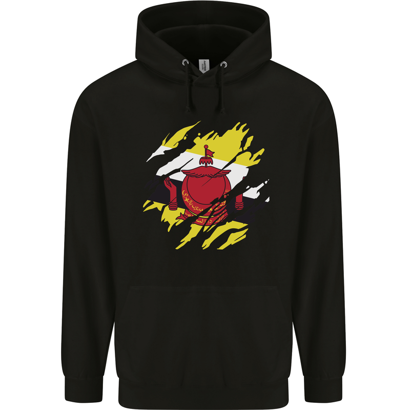 Torn Brunei Flag Bruneian Day Football Childrens Kids Hoodie Black